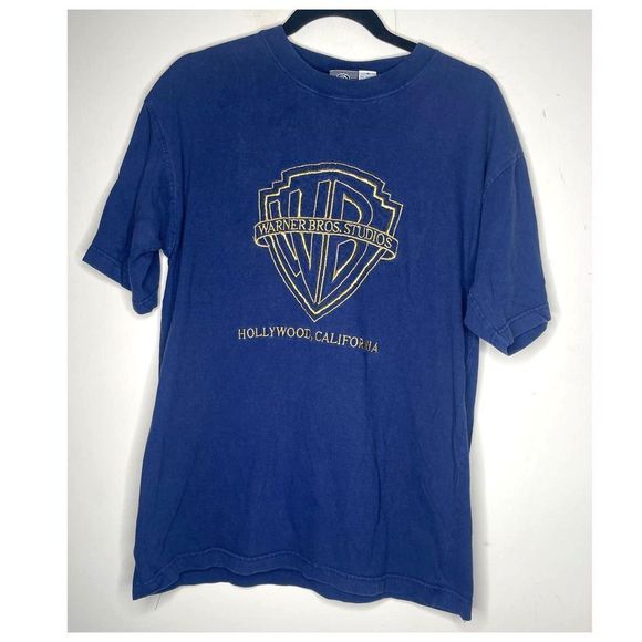 Vintage Warner Brothers Embroidered Blue And Gold T Shirt Hollywood California M - Picture 1 of 4